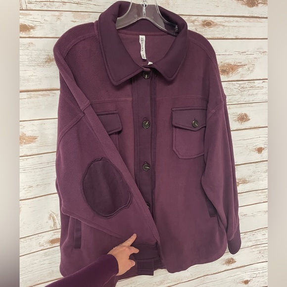 Zenana Oversized Plum Fleece Shacket - Picture 4 of 6
